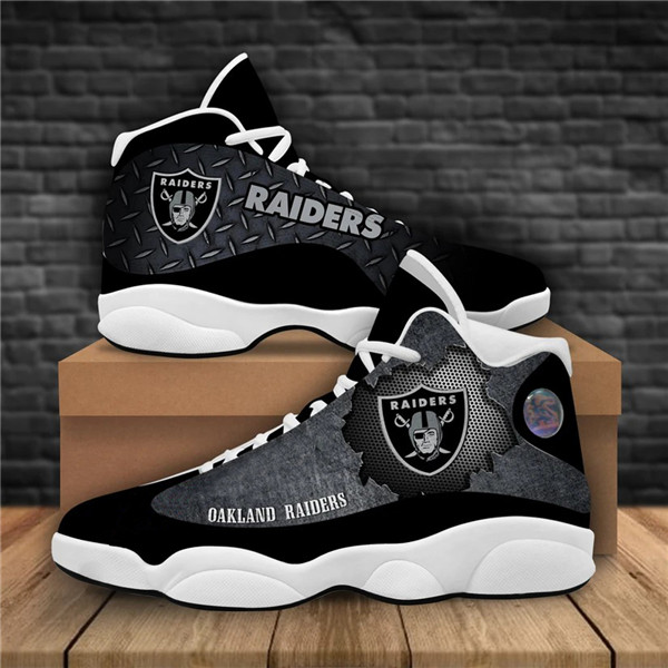 Women's Las Vegas Raiders AJ13 Series High Top Leather Sneakers 007 - Click Image to Close